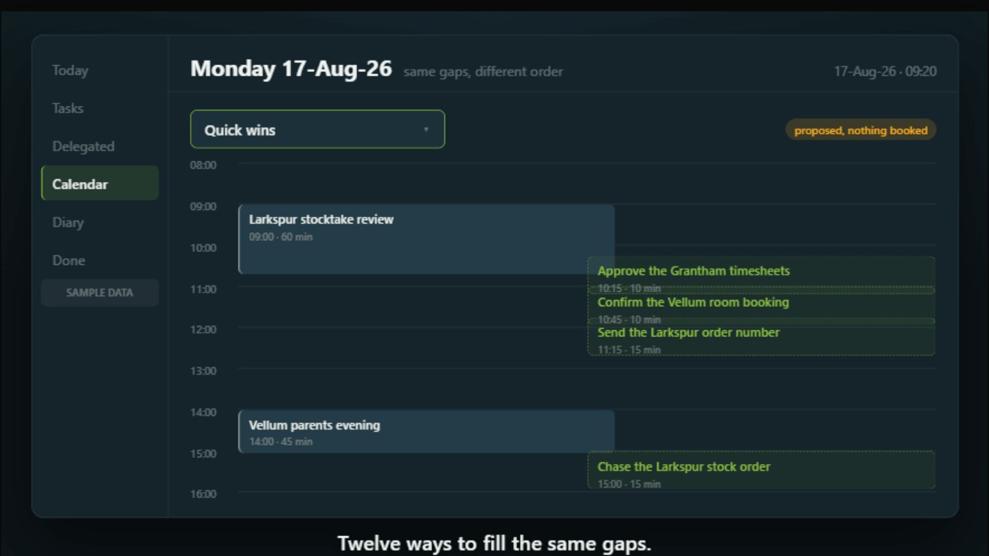 The order dropdown open, with the proposed blocks rearranged